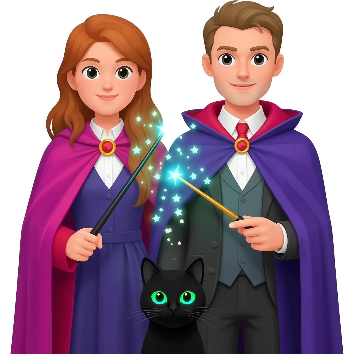 magician couple and their pet cat emoji