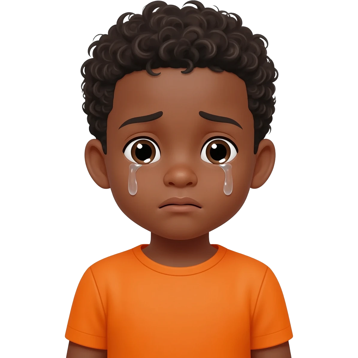 black boy curly hair orange shirt sad crying emoji
