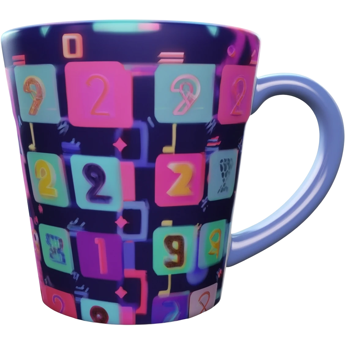 Hyperrealistic 3d rendering y2k patterned coffee mug emoji