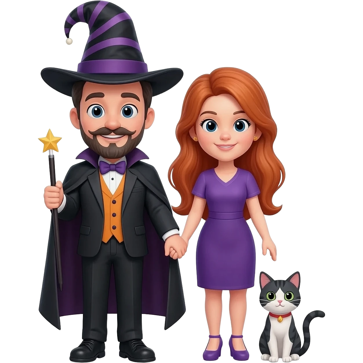 magician couple and their pet cat emoji