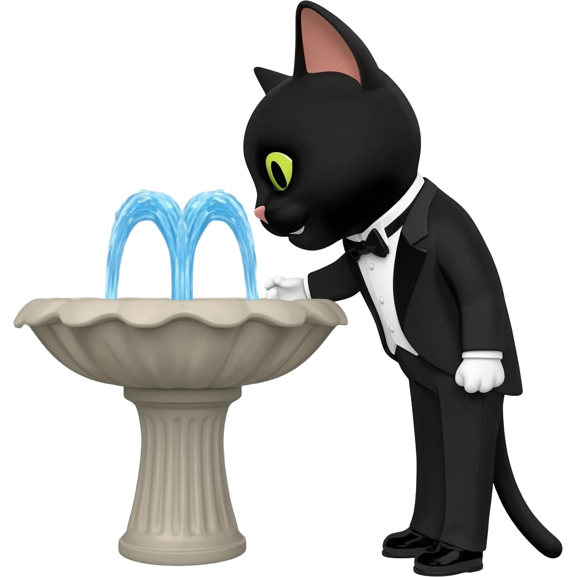 tuxedo cat drinking from fountain emoji