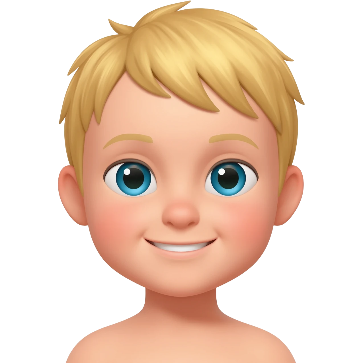 Create an emoji of a blonde 3 year old happy boy with blue-greenish eyes taking a shower emoji