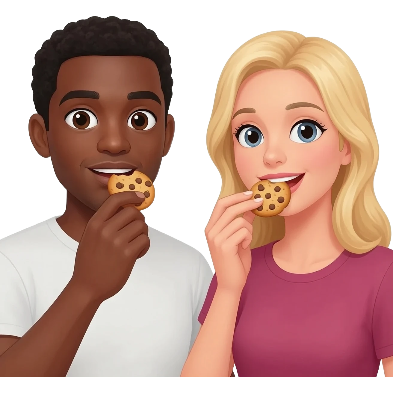Black man eating cookies with blonde woman emoji