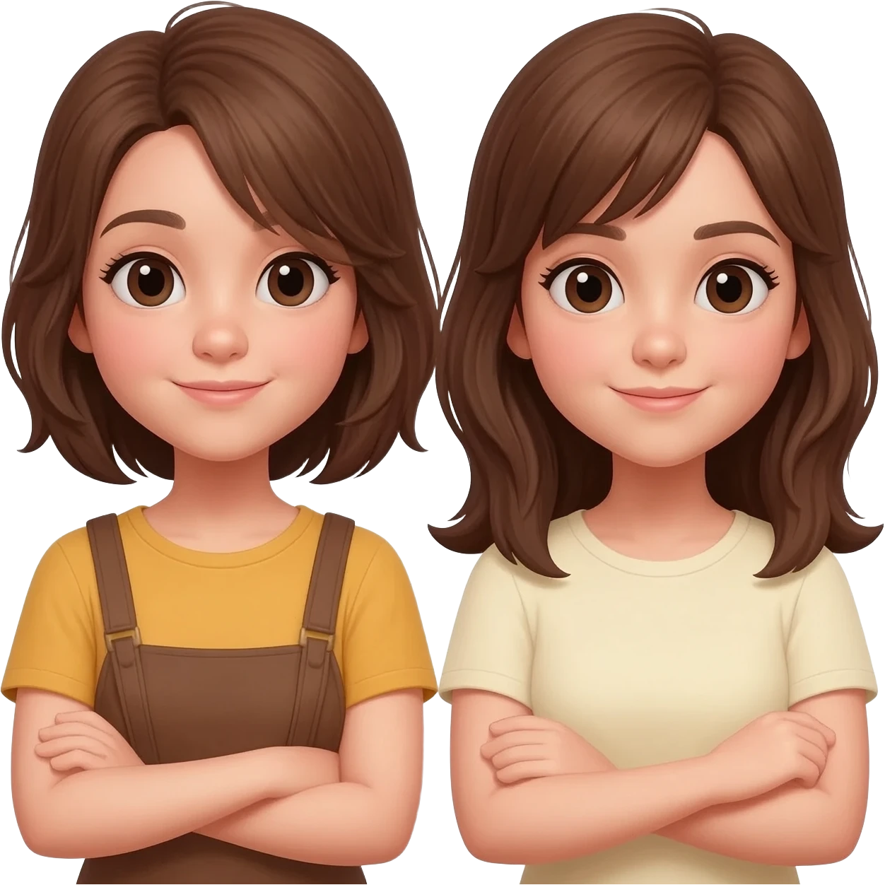 Two girls with brown hair shrugging emoji