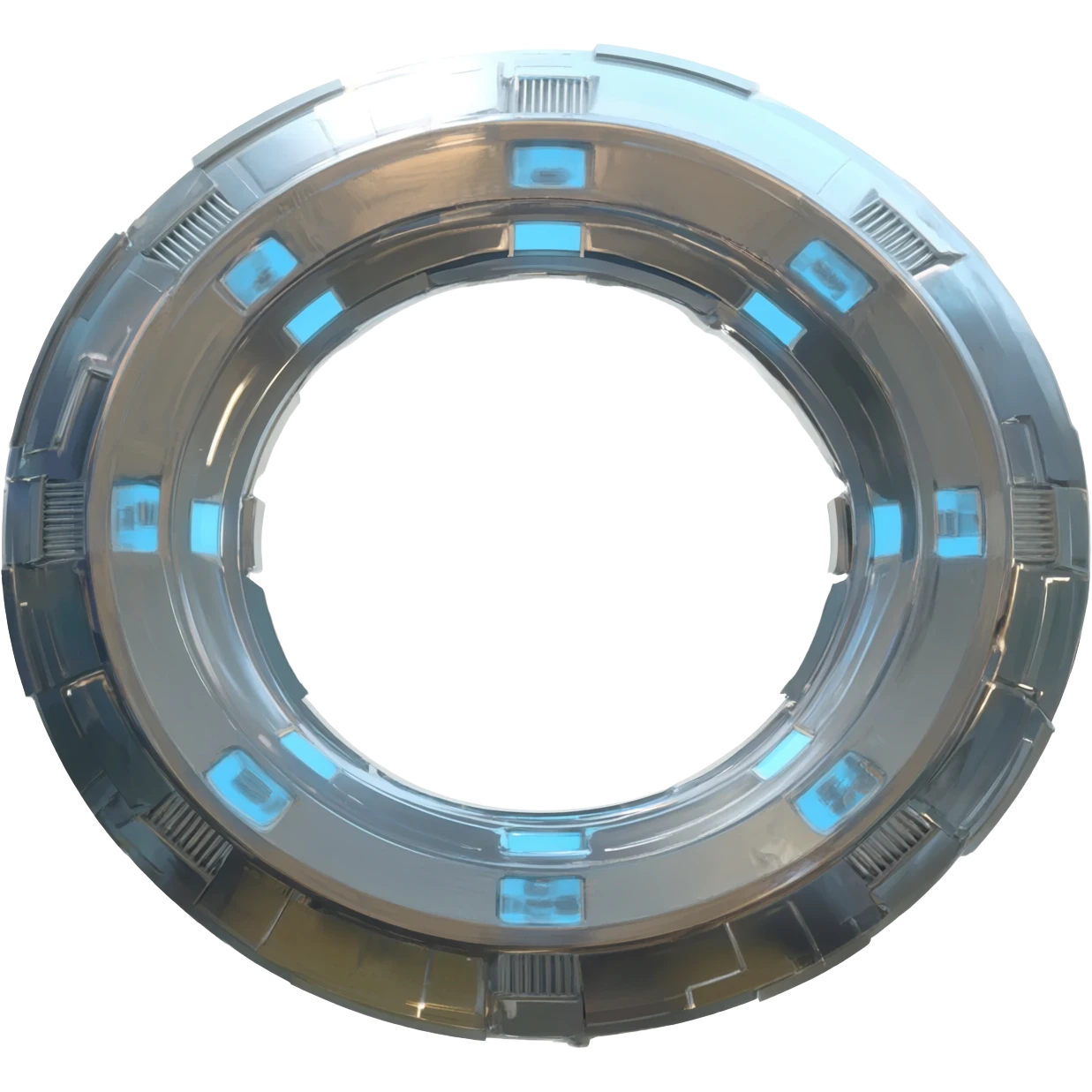 Futuristic floating down-facing metallic ring-shaped spaceship emoji