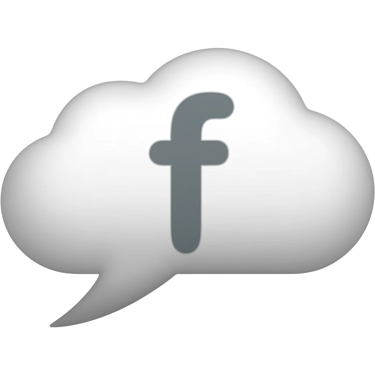white cloud chat bubble with a grey f on it emoji