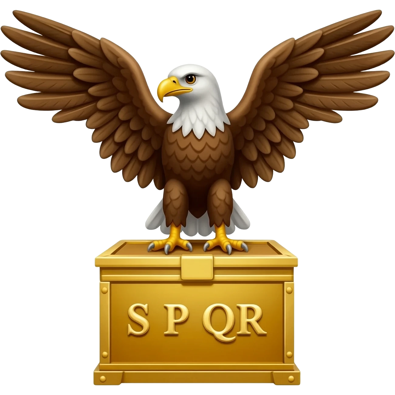roman eagle with the letters "S P Q R" on the bottom in a golden box. no background, sharp outline and low pixel count to use it as an emoji emoji