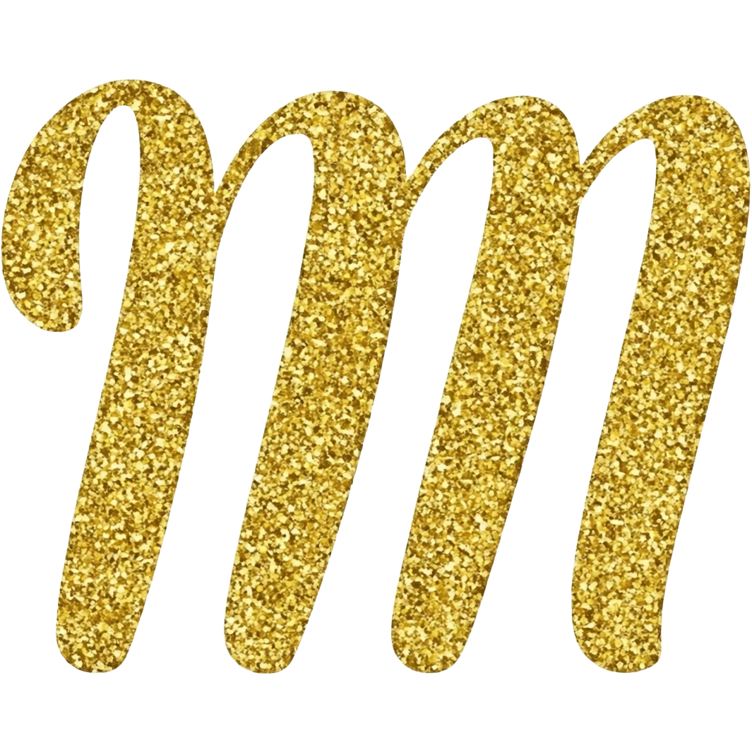 Gold Sparkle cursive M emoji