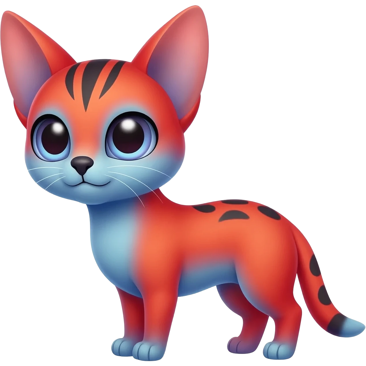 Exotic-colored red-bluish-Gradiented Big-eared big-eyed cute realistic animalistic feral digitigrade 4-legged anime-styled Meloetta-Furret-Sergal-Serval-hybrid-fusion-creature-animal, full body emoji