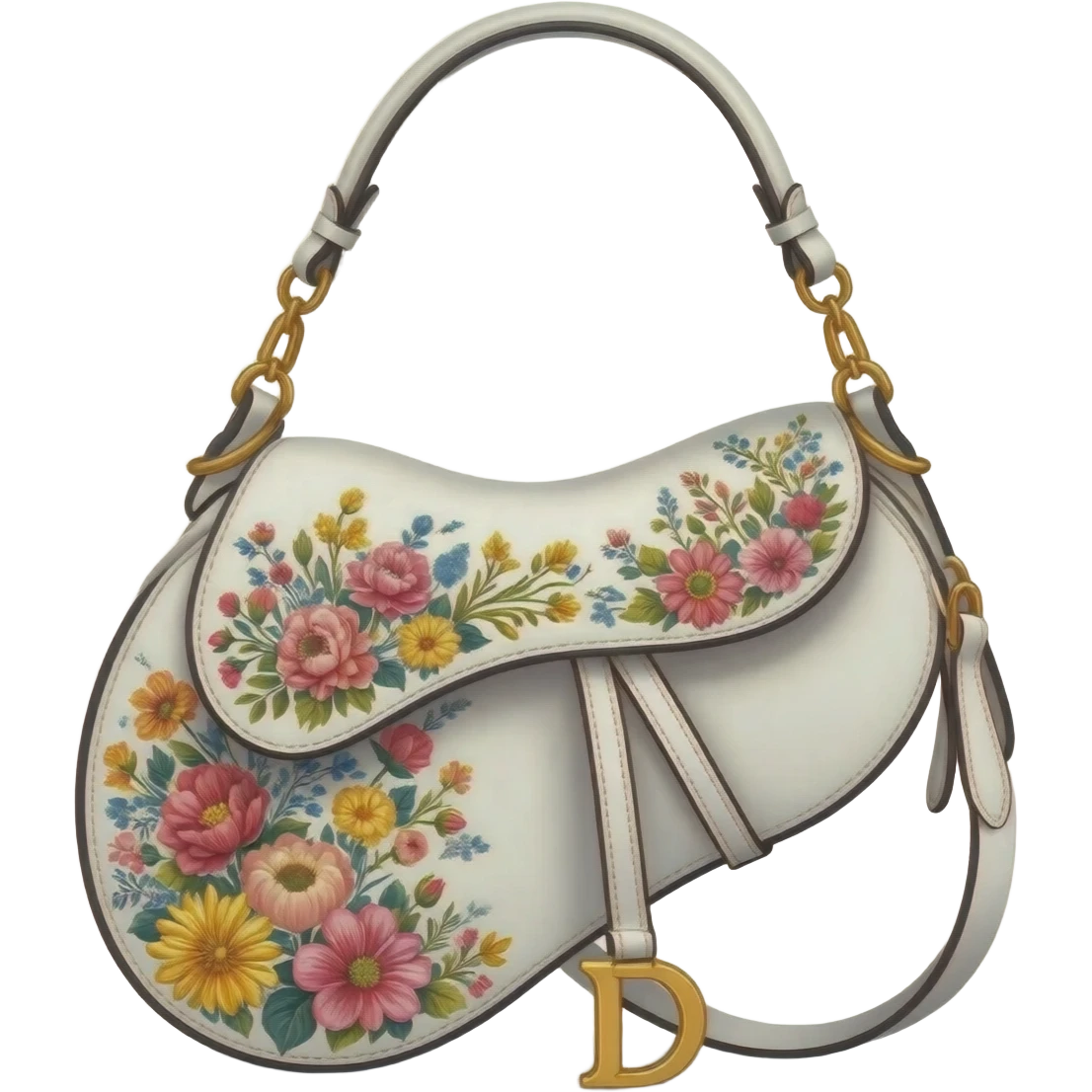 white dior printed saddle bag emoji
