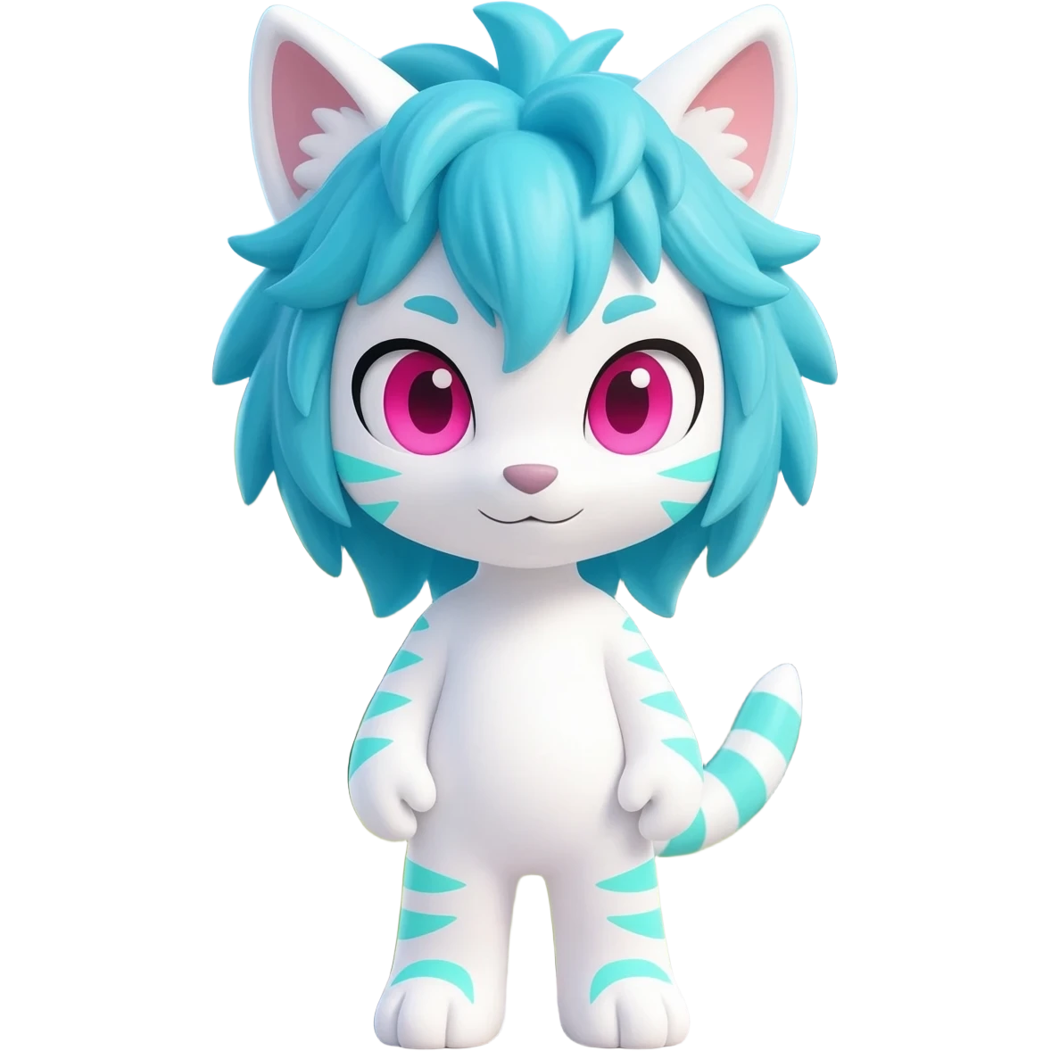 White badass elegant wild beautiful natural cute badass epic anthro modern albino sergal-vernid-creature with cyan mane and magenta eyes with cyan edgy stripes, full body, blue pretty hair, outside, modern, aesthetic, art by LiLaiRa, art by art by Falvie emoji