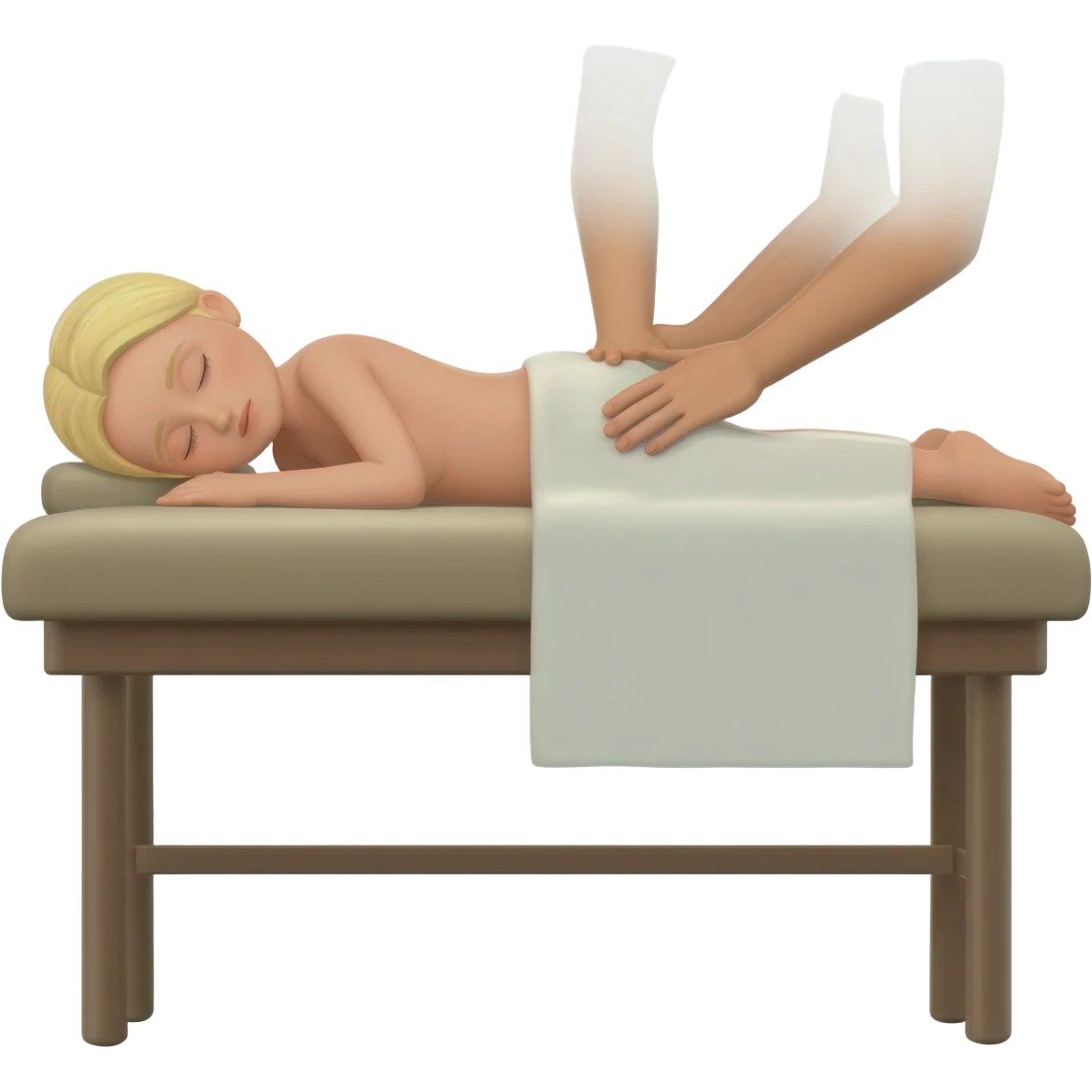Blonde girl sleeping nude on massage table while hands massage her. emoji