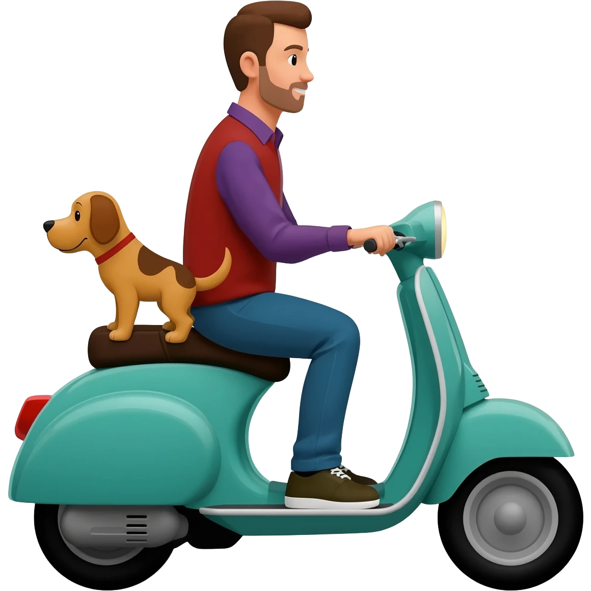 man and his pet dog riding a vespa emoji