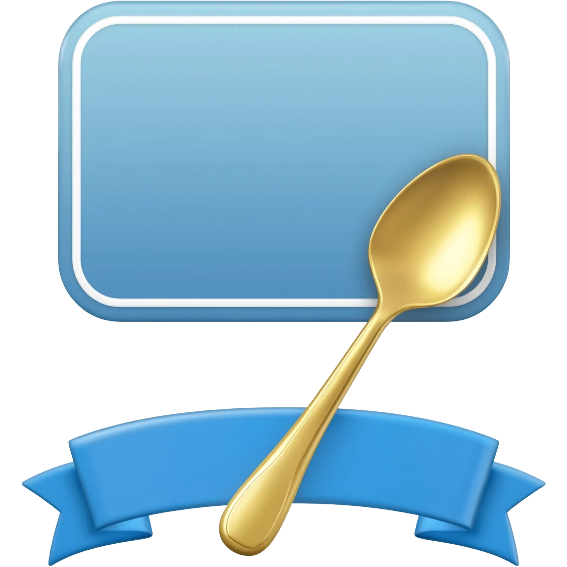 Blue verification badge, gold spoon, ribbon emoji