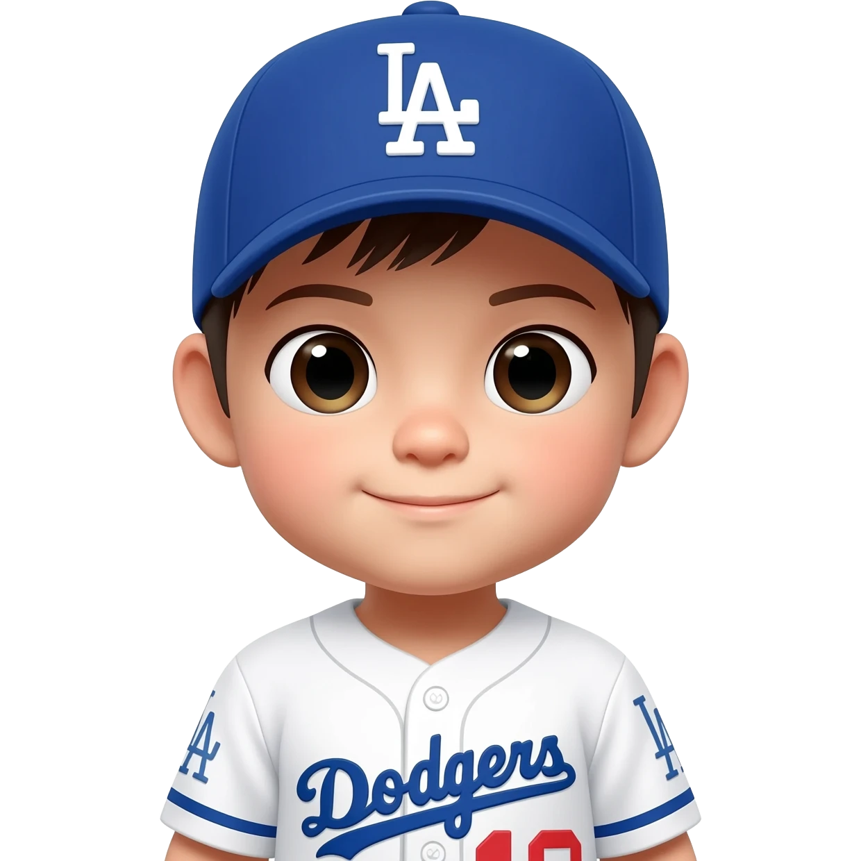 japanese toddler in a dodgers uniform with baseball cap emoji
