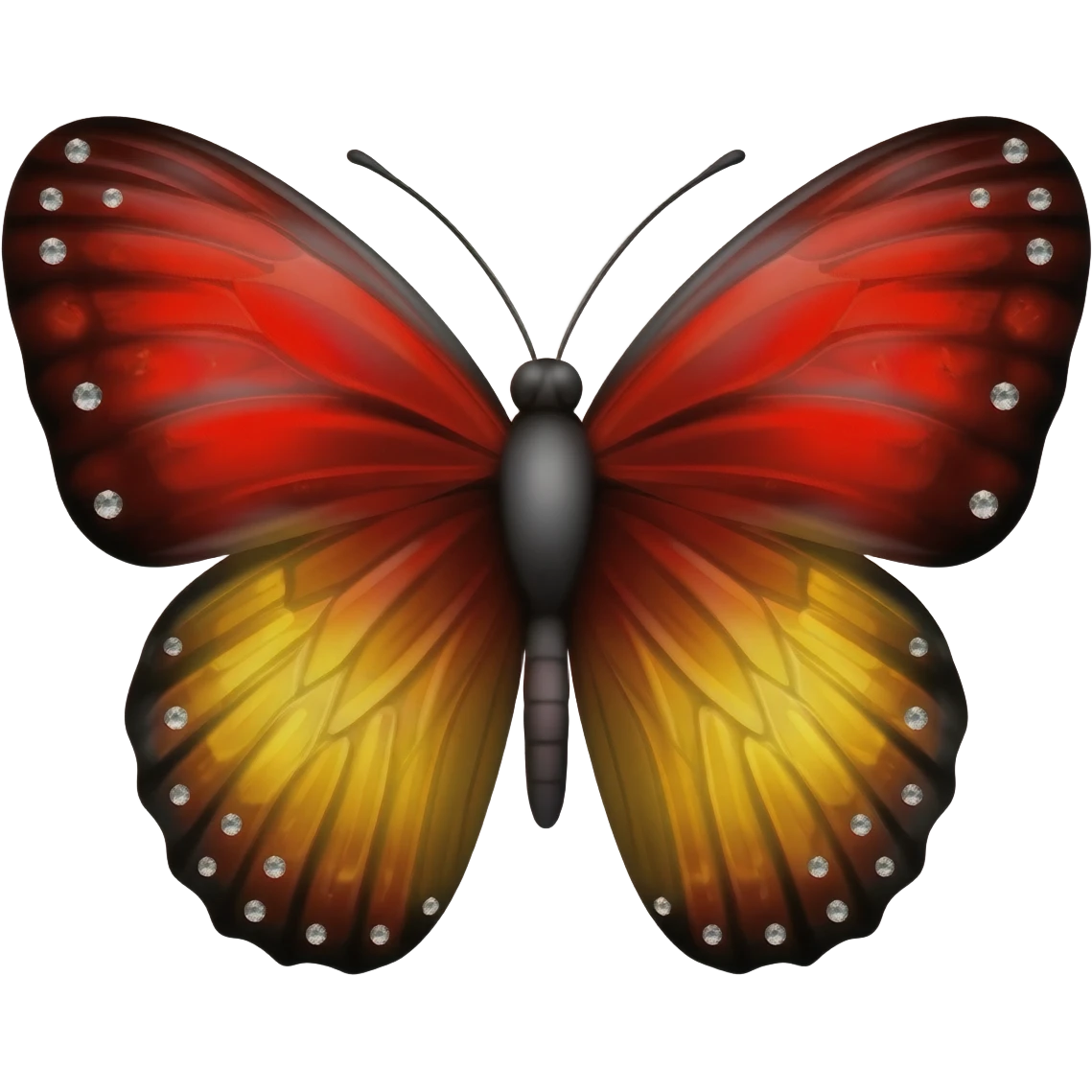 A beautiful butterfly with red, yellow and black combination with tiny diamonds on the wings emoji