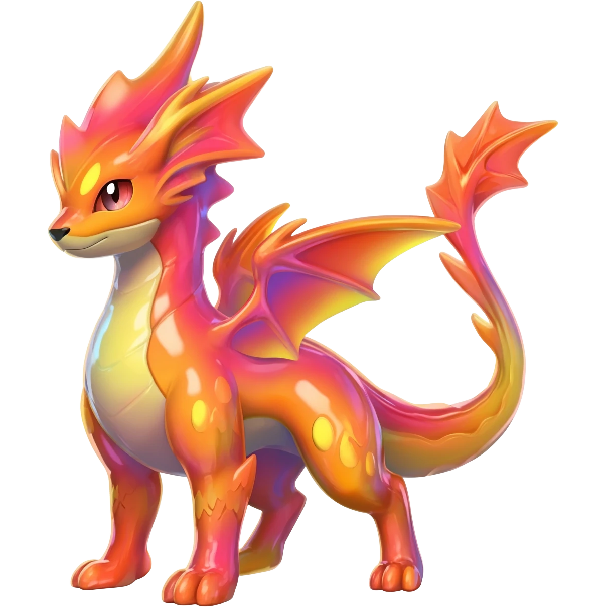  Shiny realistic cool beautiful iridescent light warmly colored reddish-orange-gold-gradients neon vibrant colorful pastel flourishing flurry fuzzy Nargacuga-Palkia-Meloetta-Noibat-fusion-animal-Fakémon-hybrid-creature, by griffsnuff emoji