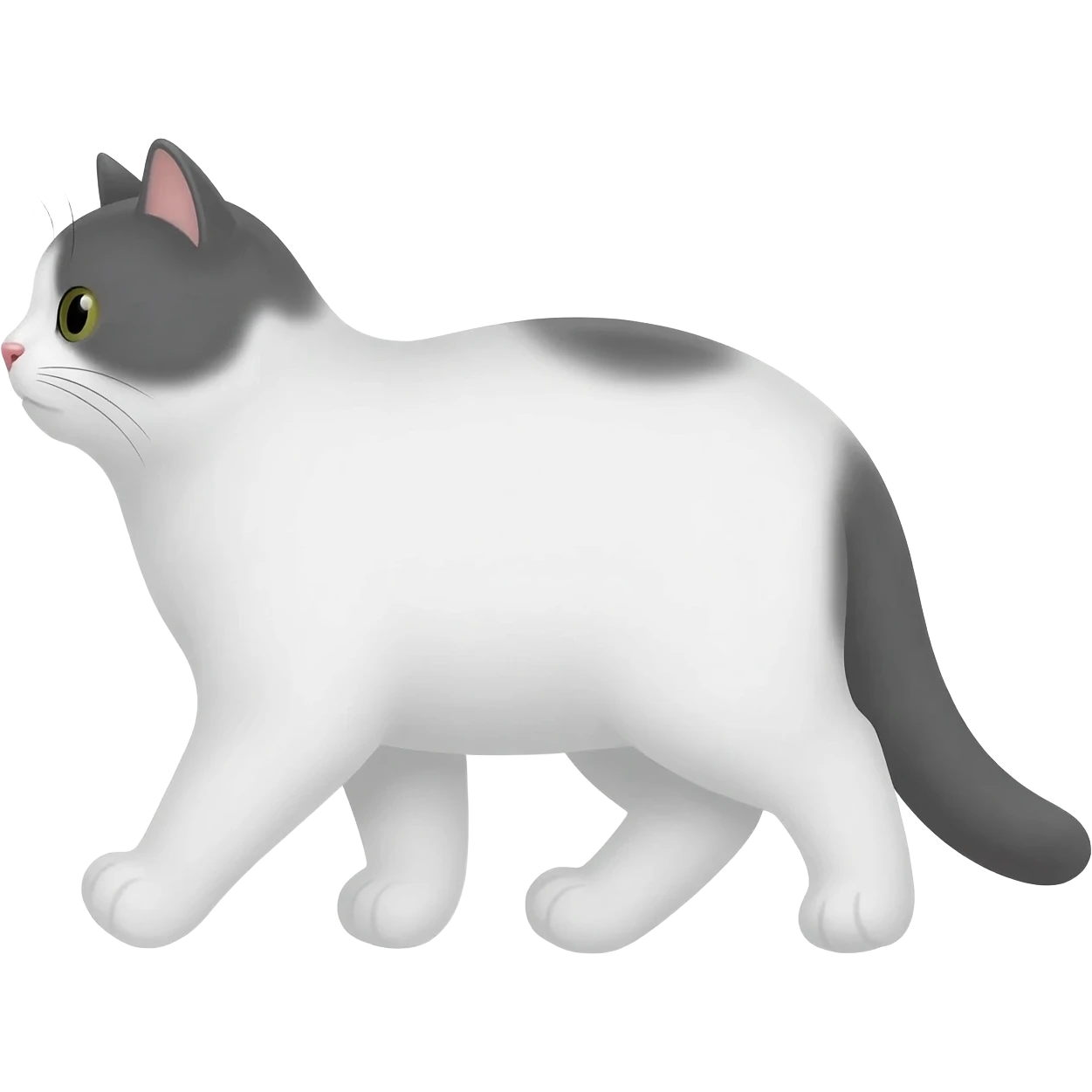 Emoji gato branco e cinza andando de lado cabeça para as esquerda emoji
