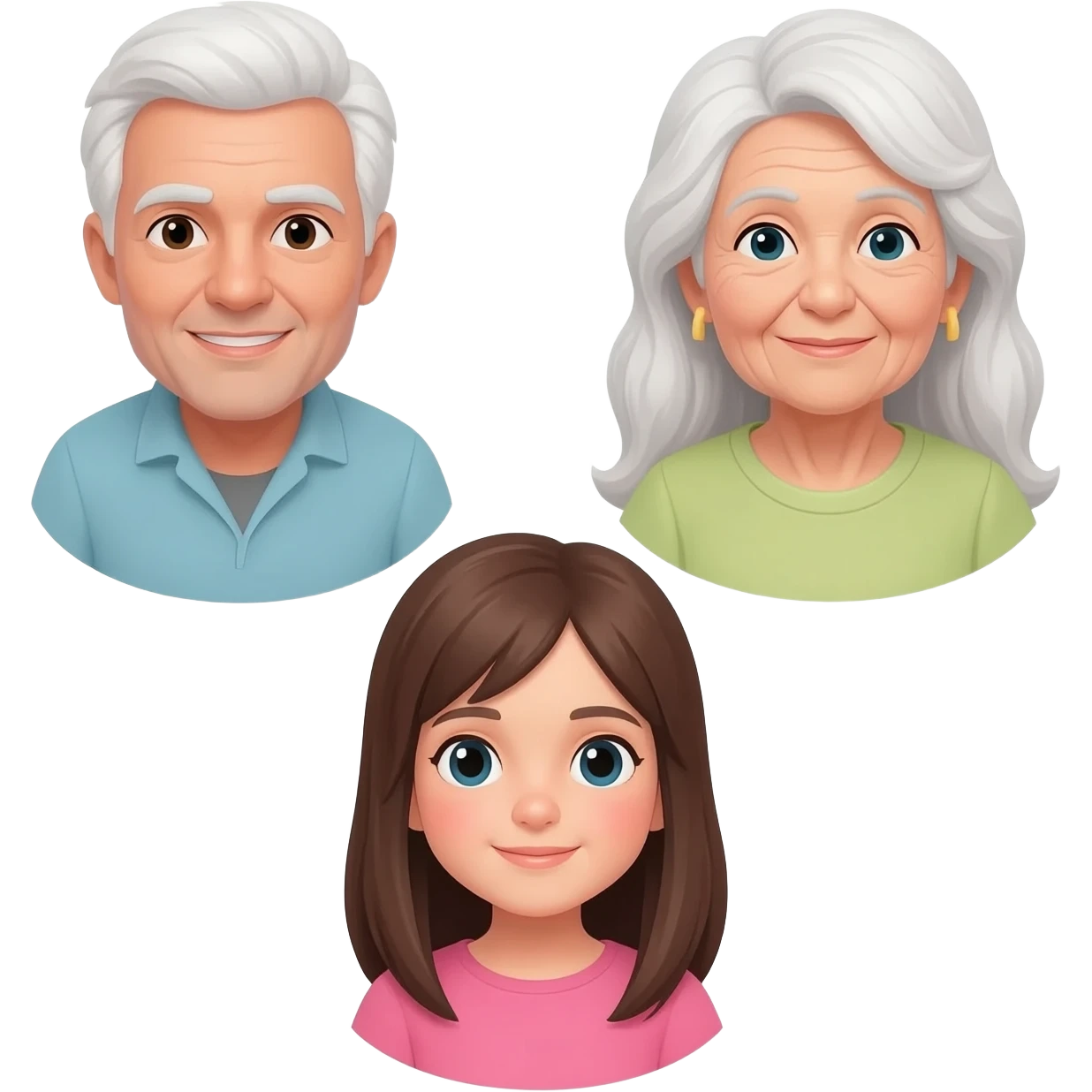 三人嘅emoji~男要白色頭髮~一個年長女仕就攣頭髮長嘅~另一個少女就係啡色頭髮 emoji