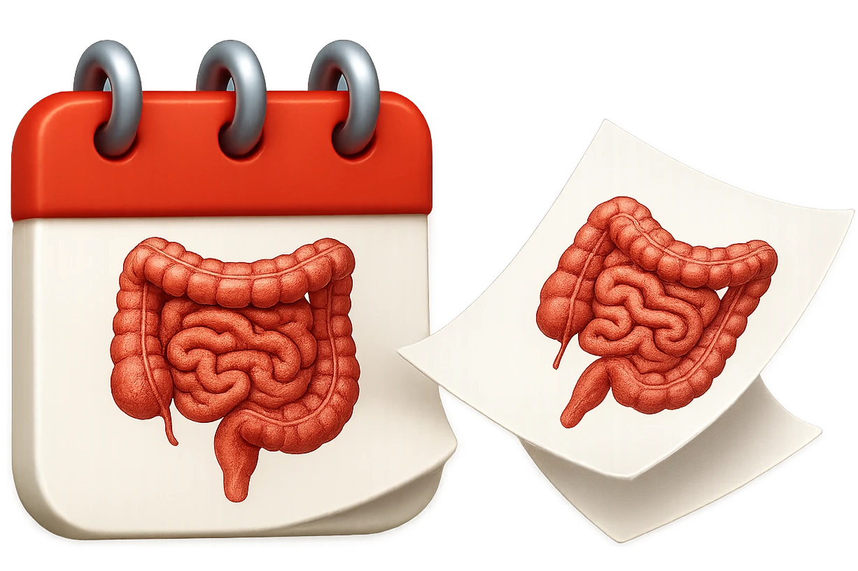 emoji stile iphone di un calendario con fogli che volano insieme, sui fogli ci sono disegnati degli intestini anatomici, iperrealistico 4k, isolato su sfondo bianco emoji