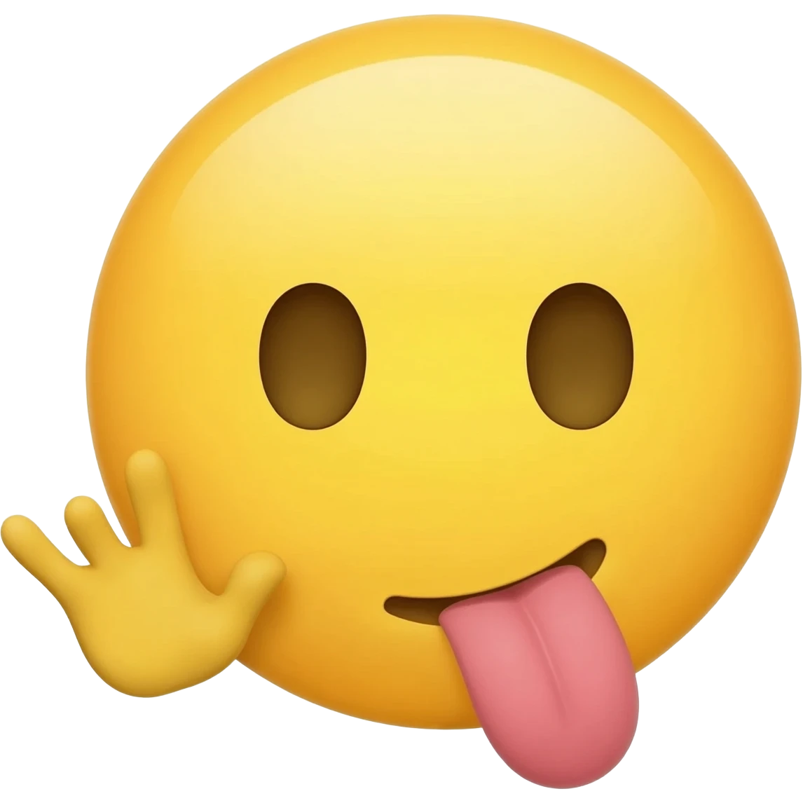 Make a emoji the is like a classic iPhone emoji so it is yellow and make it so the emoji is telling a secret so the hand is right next to the mouth but make the tongue stick out and make the head a circle with no body and the hand is open turned to the side like in a cup emoji