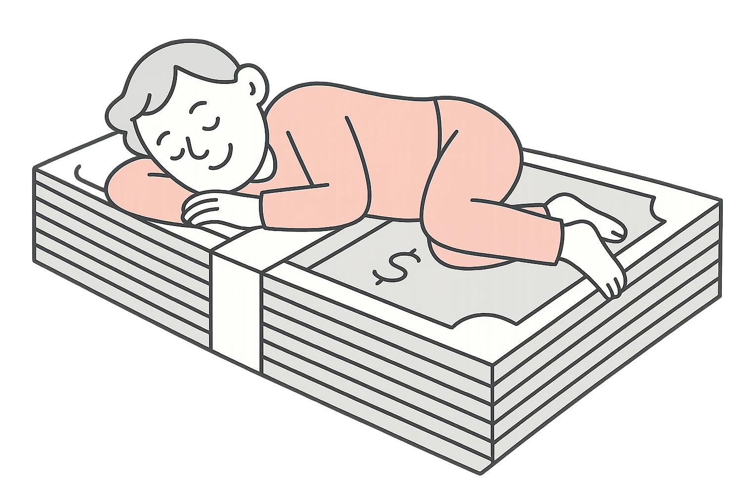 happy person napping on mattress of money emoji