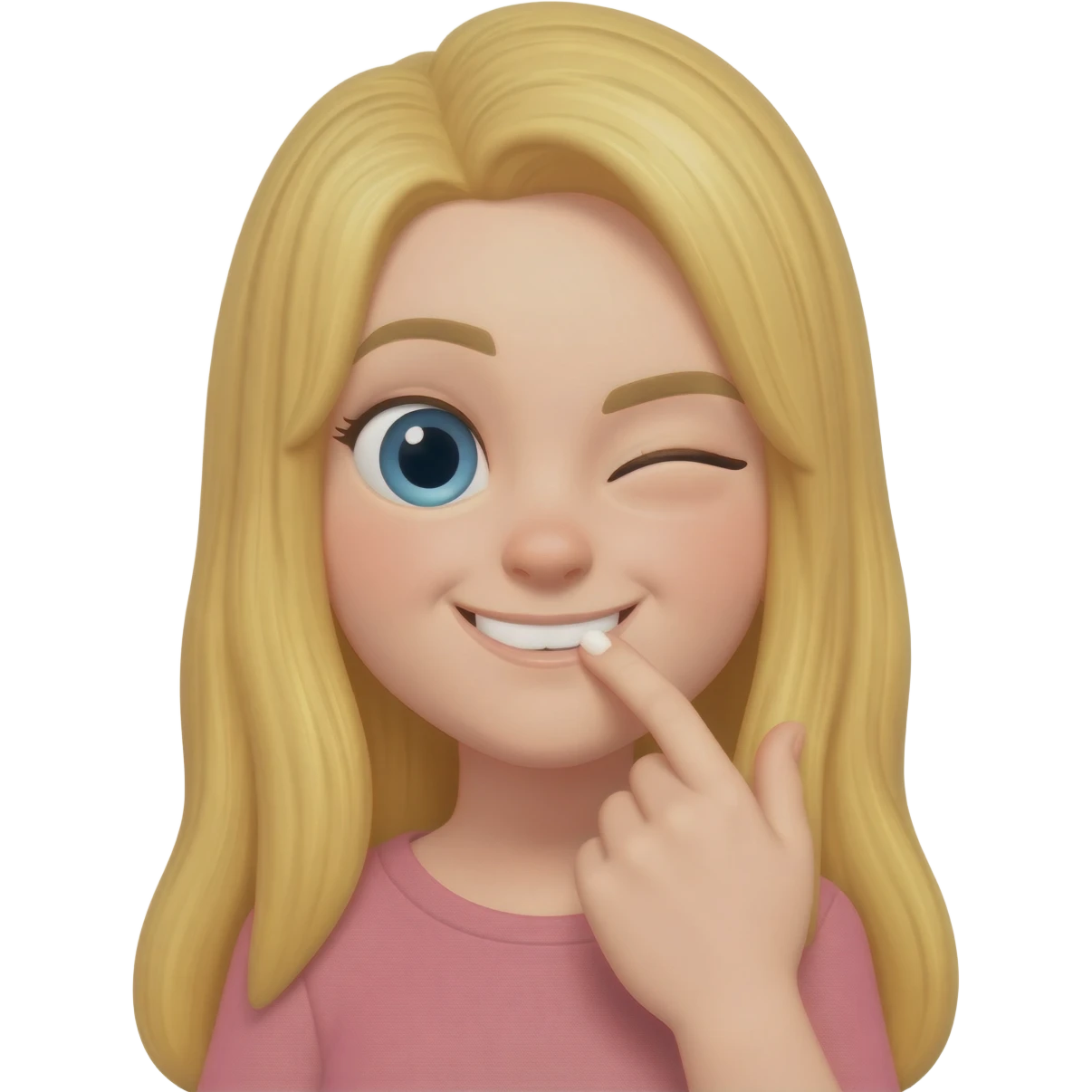 A blonde girl emoji biting their nail while smirking/flirting and wink with one eye emoji