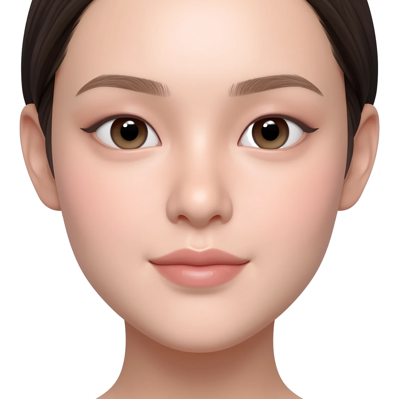 girl face, perfectly symmetrical face, balanced cheeks, smooth skin, bright eyes, neat eyebrows, soft makeup, neutral background, centered portrait, bright lighting emoji