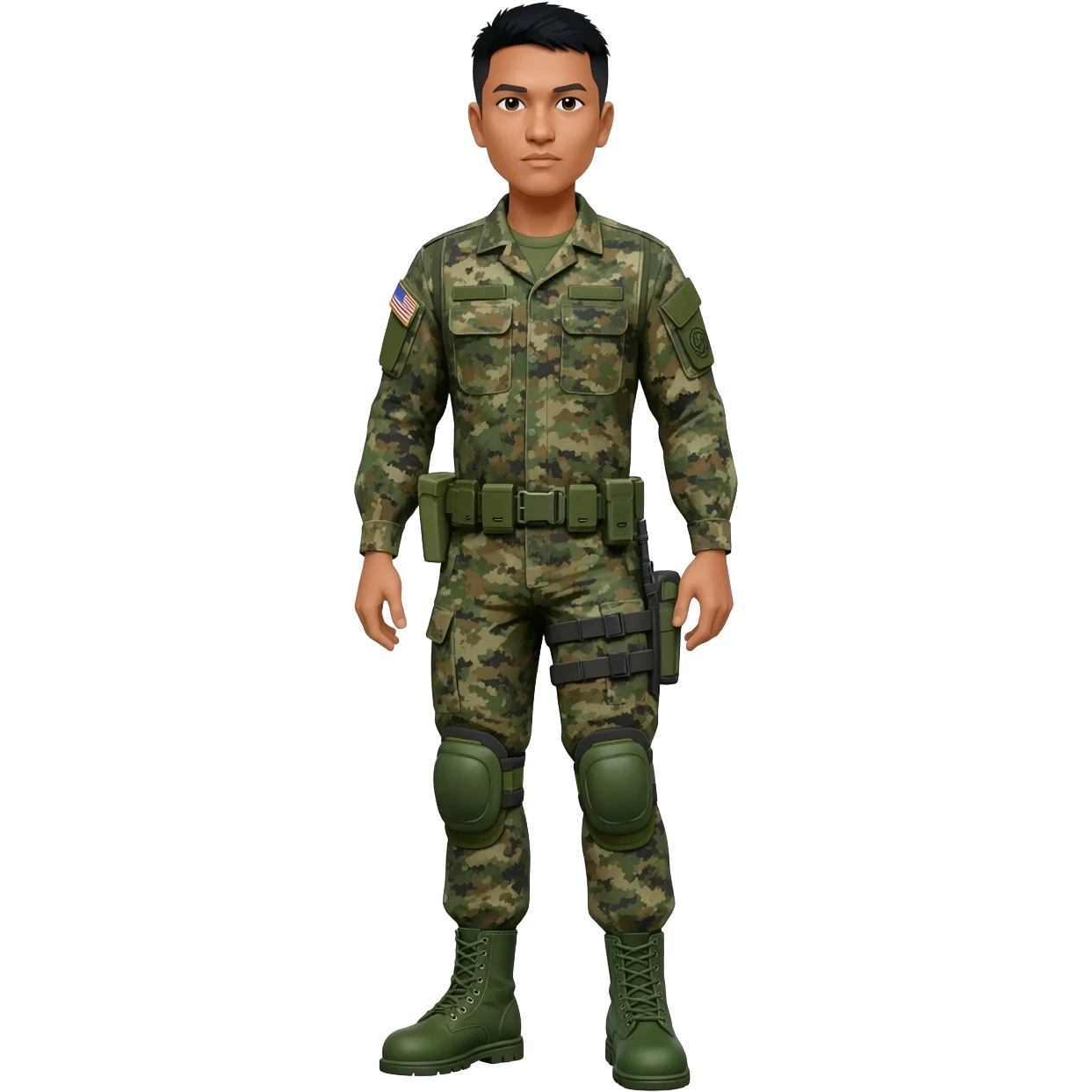 Filipino soldier bdu camo with green combat boots no plate carrier and belt knee pads emoji