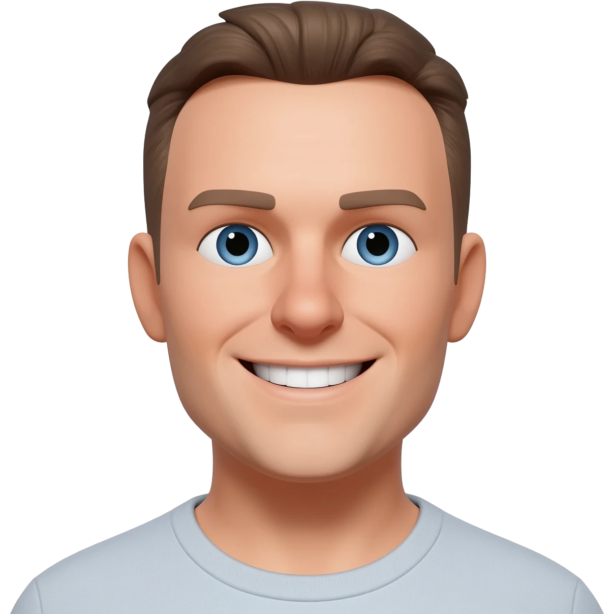 парень 30 лет с короткострижеными волосами без очков европейской внешности с голубыми глазами улыбается emoji