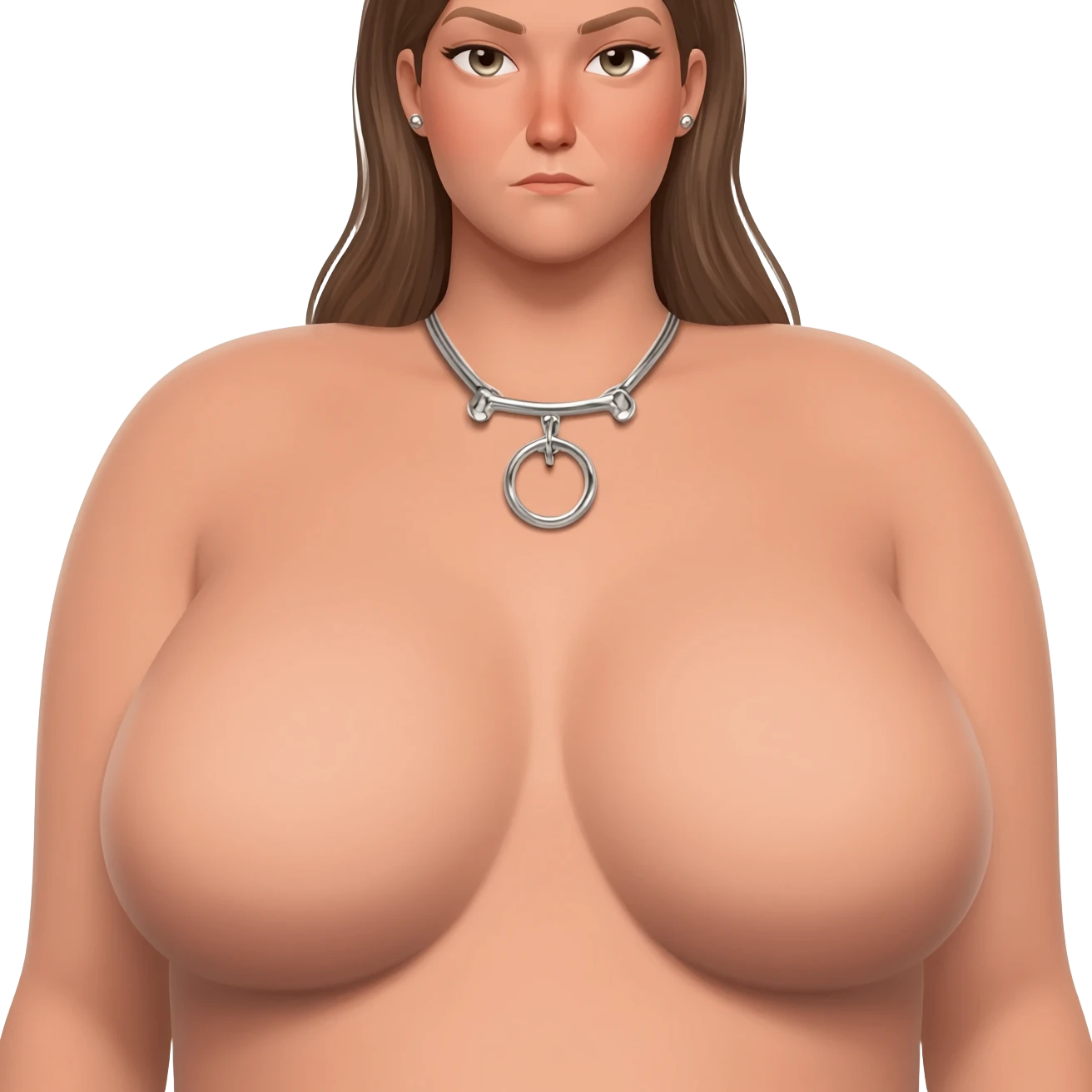 Nipple clamp body jewelry on huge breasted nude woman emoji