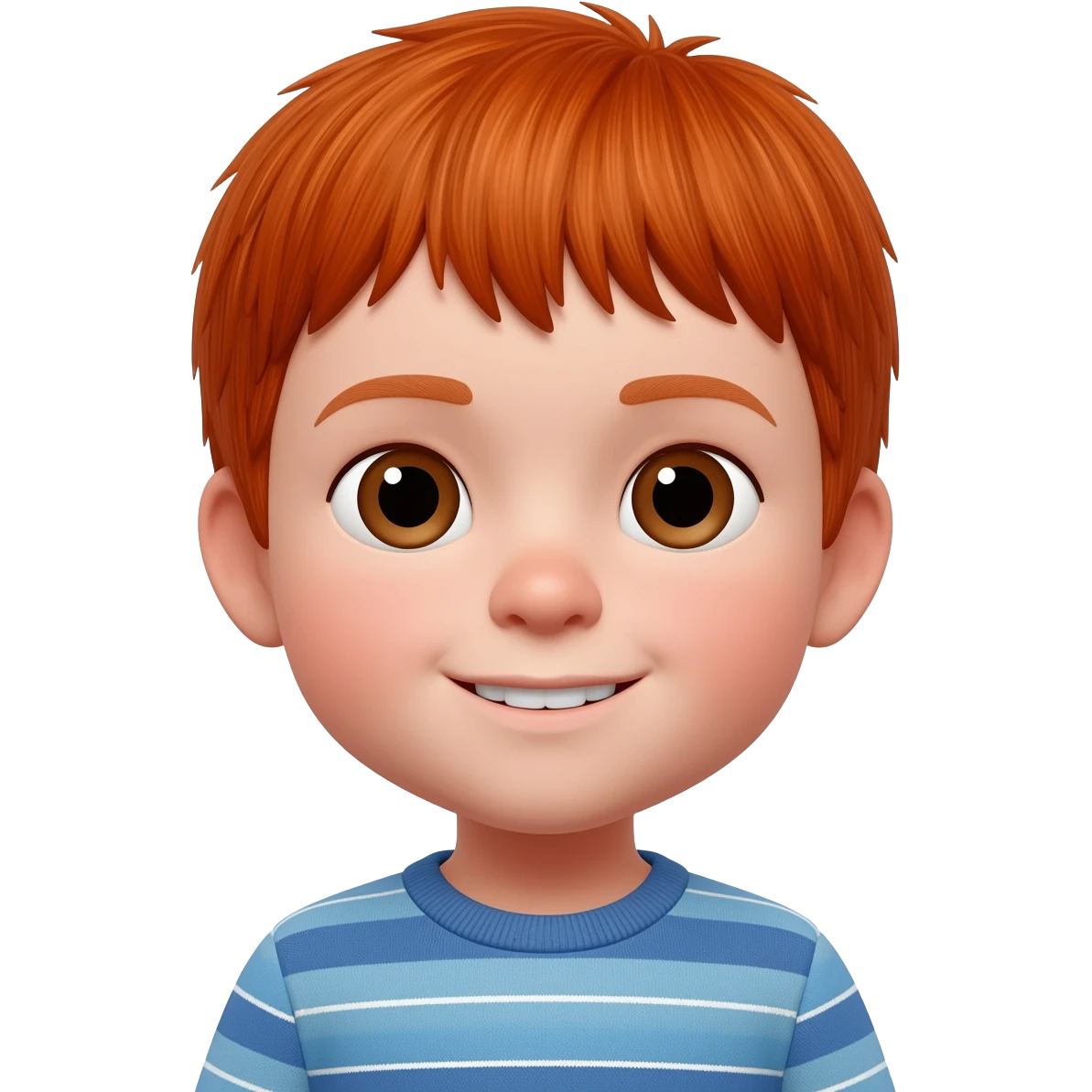un niño de 3 años pelirrojo con corte de honguito emoji