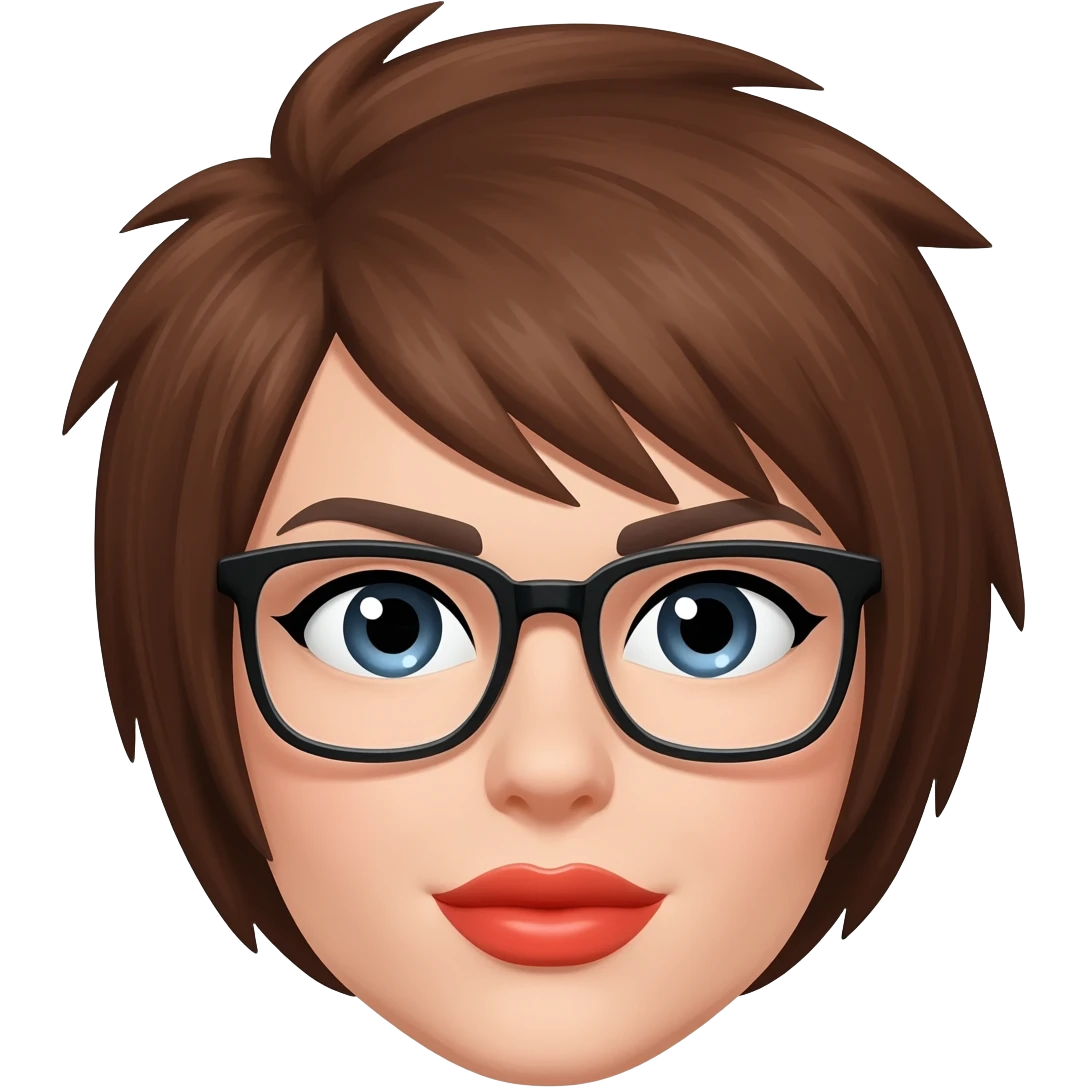 Female very short brown hair few spikes glasses lips emoji