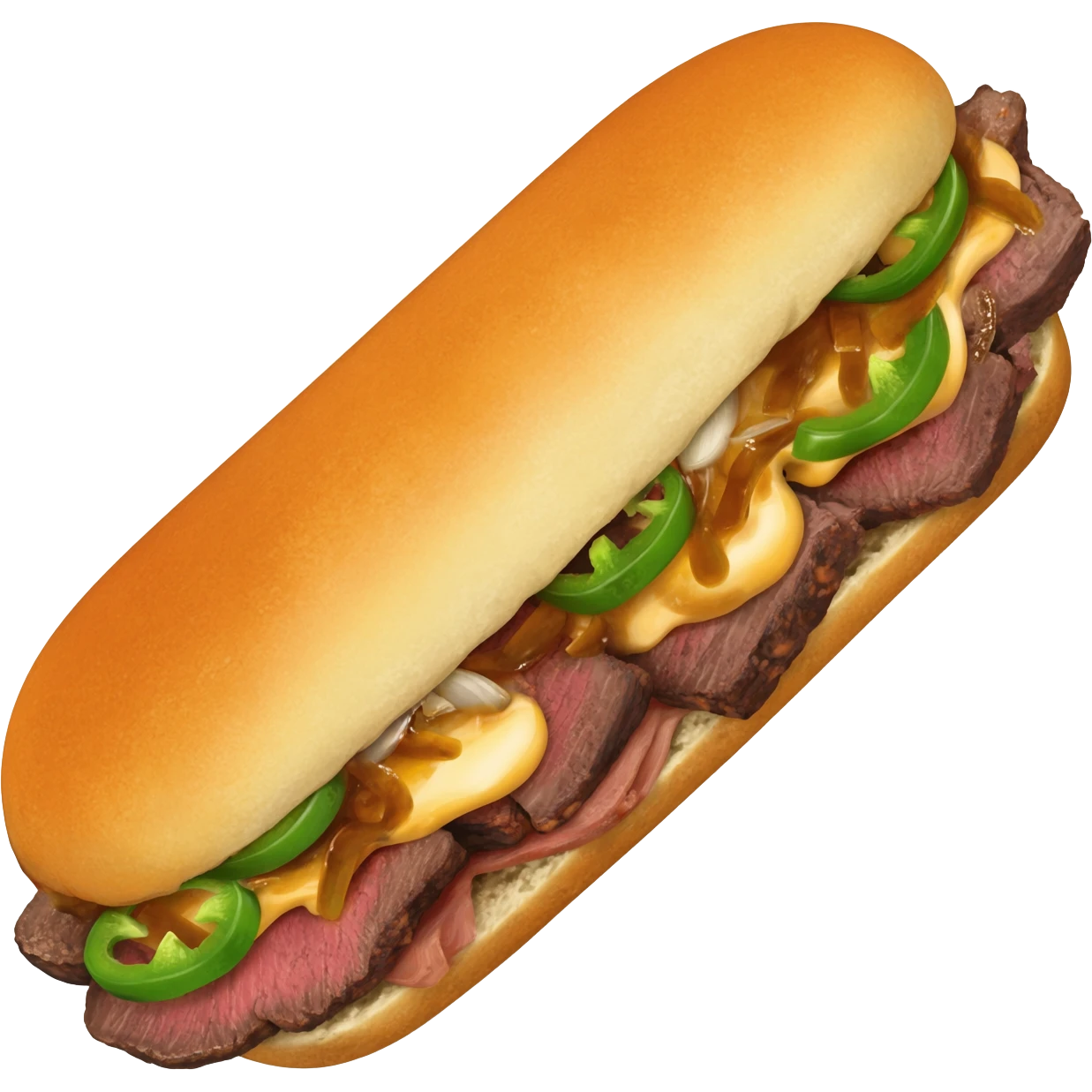 Delicious philly steak with onions, green peppers, jelapwnoa, & queso emoji