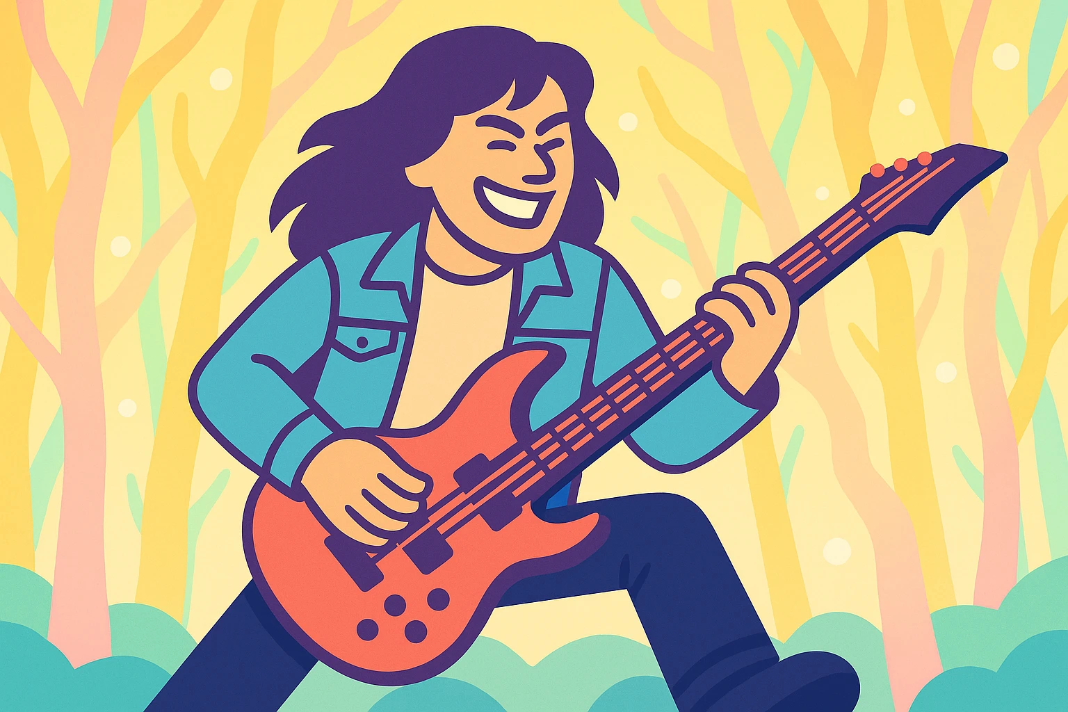 Keep the same vibrant toon style and composition, but make the overall colors much lighter and brighter. Use a pastel and vivid palette, with lighter background and character tones, while keeping the outlines dark and defined. Maintain a wide aspect ratio (16:9), ideal for post-editing. emoji