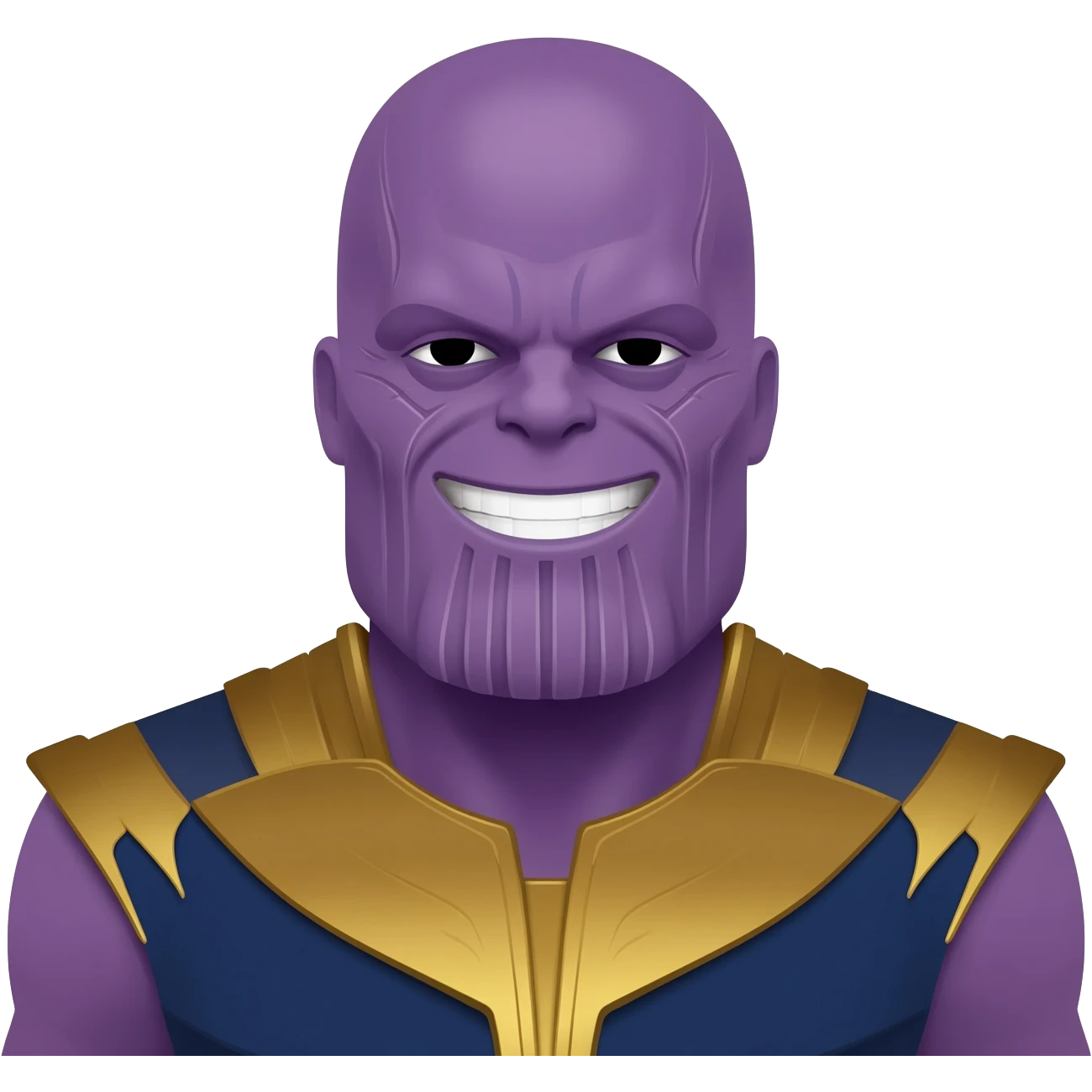 generate me a thanos emoji where hes smiling and about to snap his fingers emoji