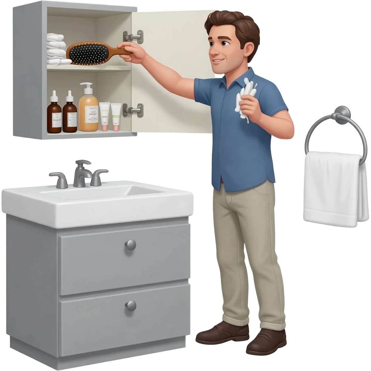 he stocked his bathroom cabinets with tampons, hair brushes, and little samples of French soaps and face creams from the boutiques on Prince Street. emoji