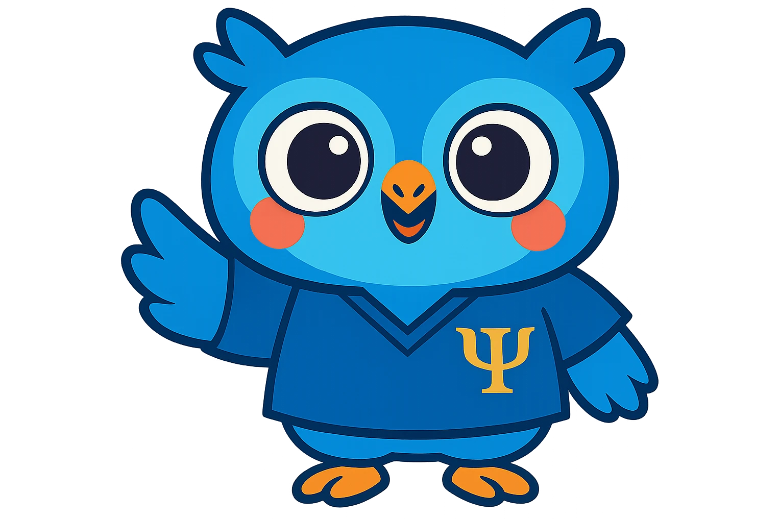Change the baby owl's uniform to a blue psychology scrub, keeping the vibrant and modern style, with a transparent background. emoji