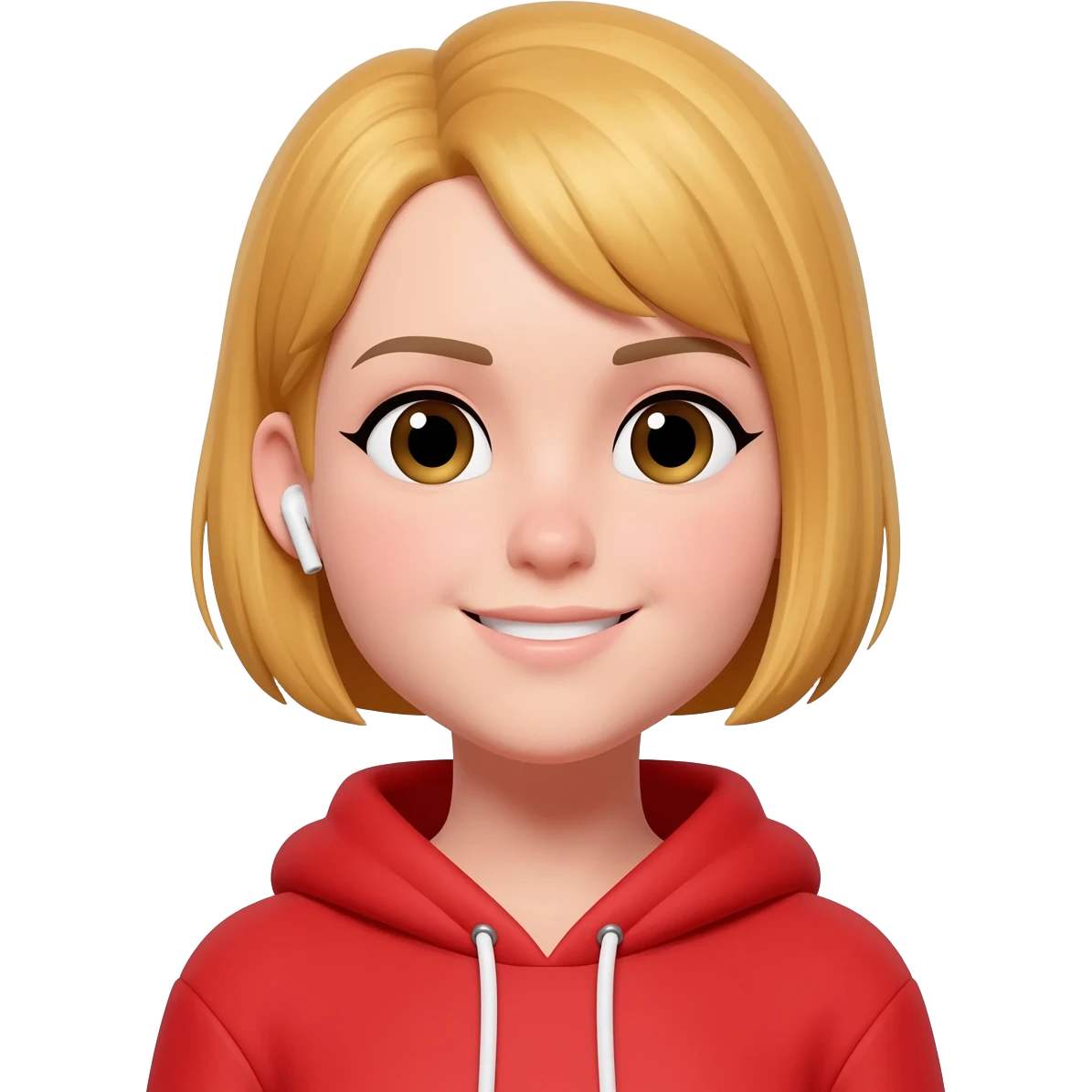 A blond girl with a red hoodie on and headphones on emoji