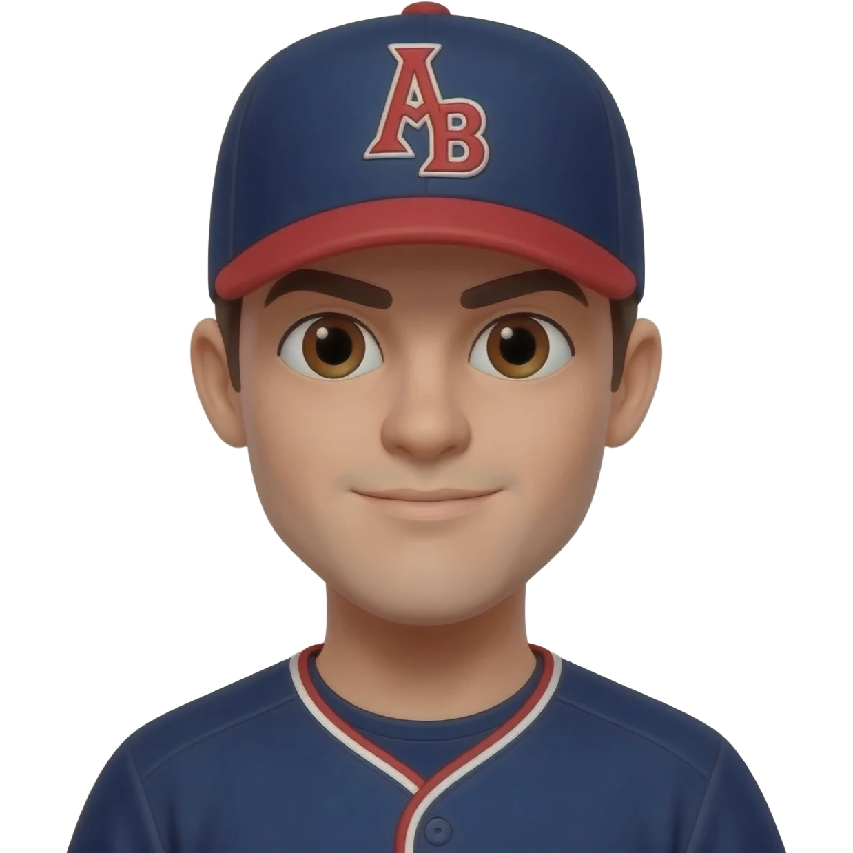 baseball pitcher navy and red With A&B on hat brown eyes emoji