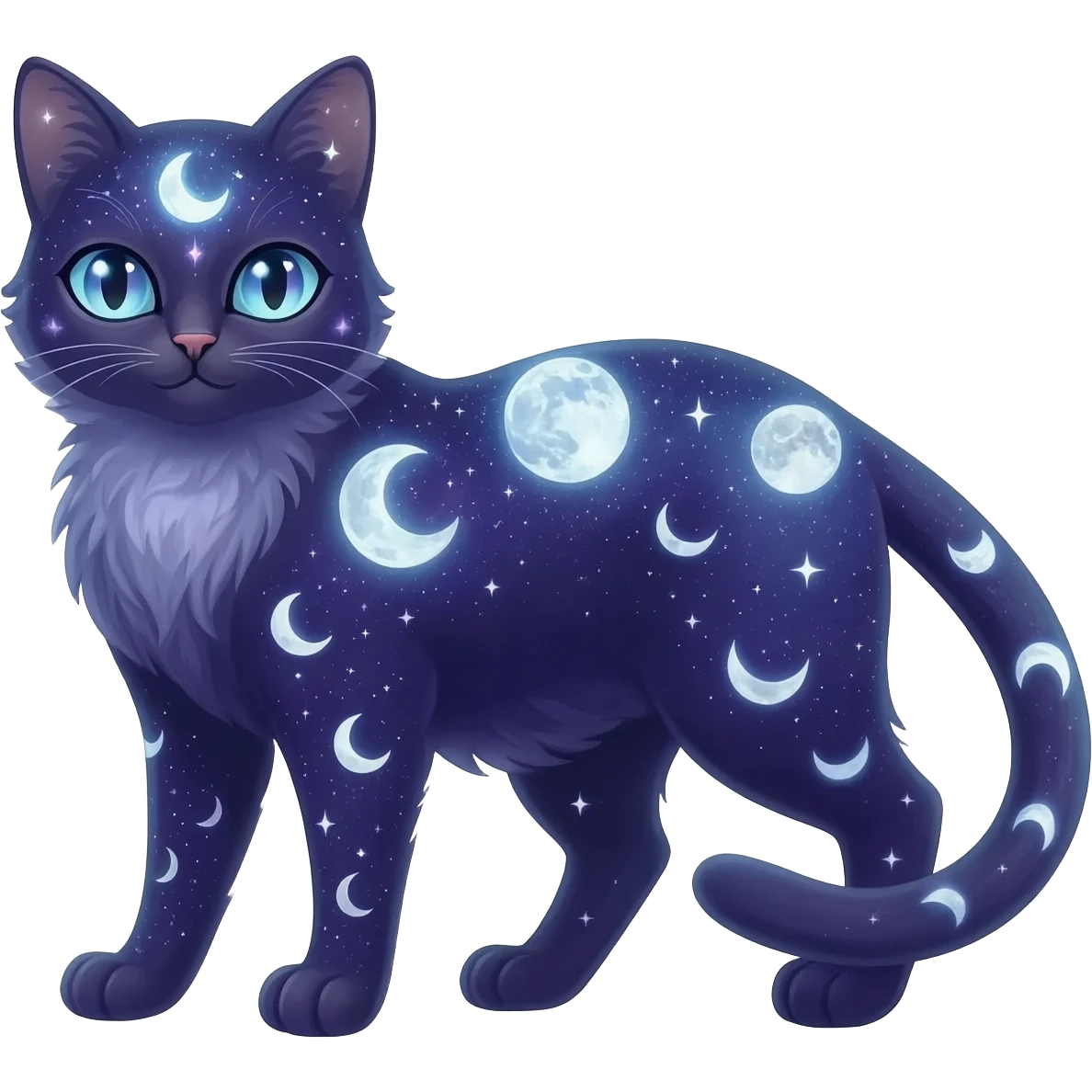Magical Celestial Lunar-powered Fantasy Feline with lunar markings emoji