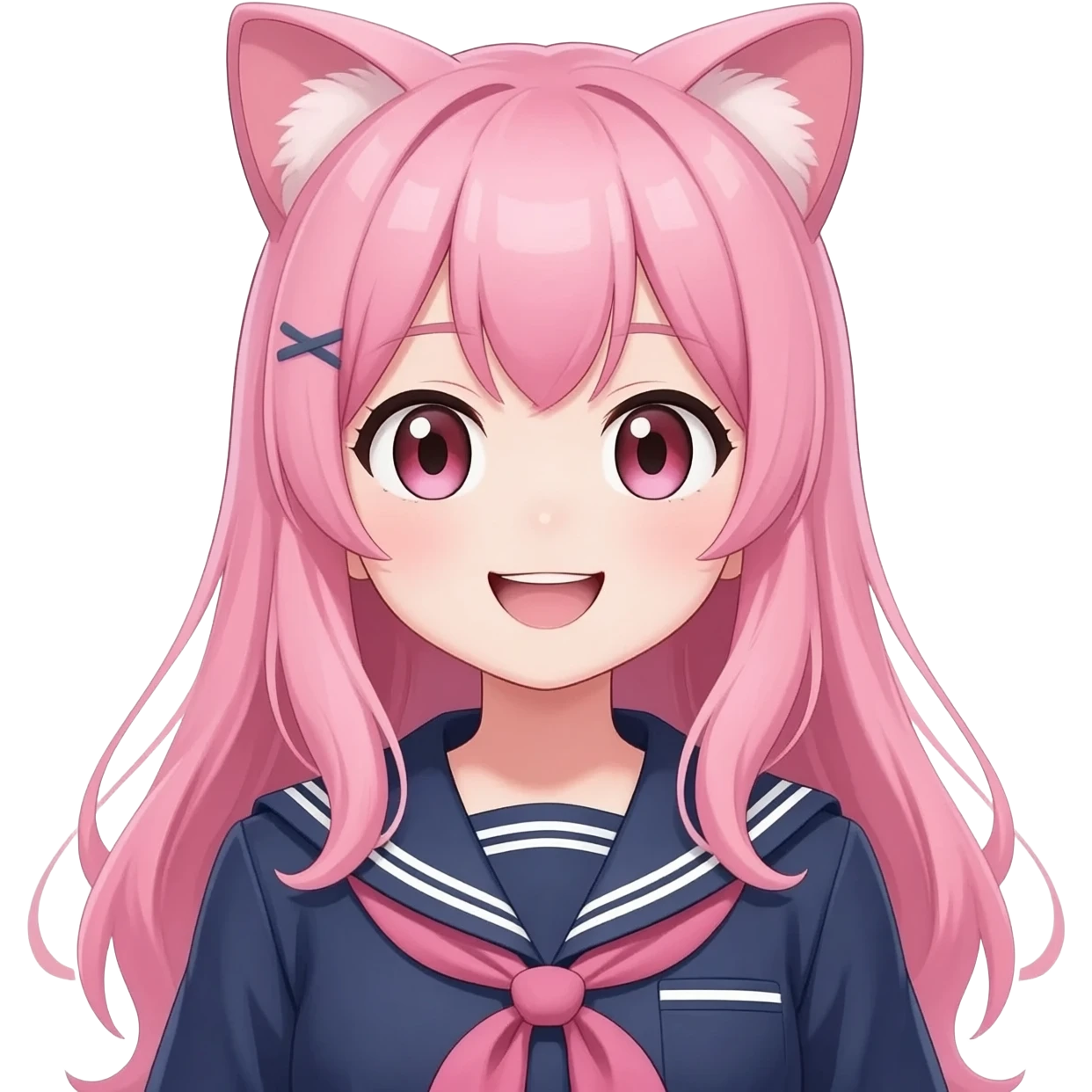 anime cat girl with a sailor outfit and pink hair and cat ears emoji