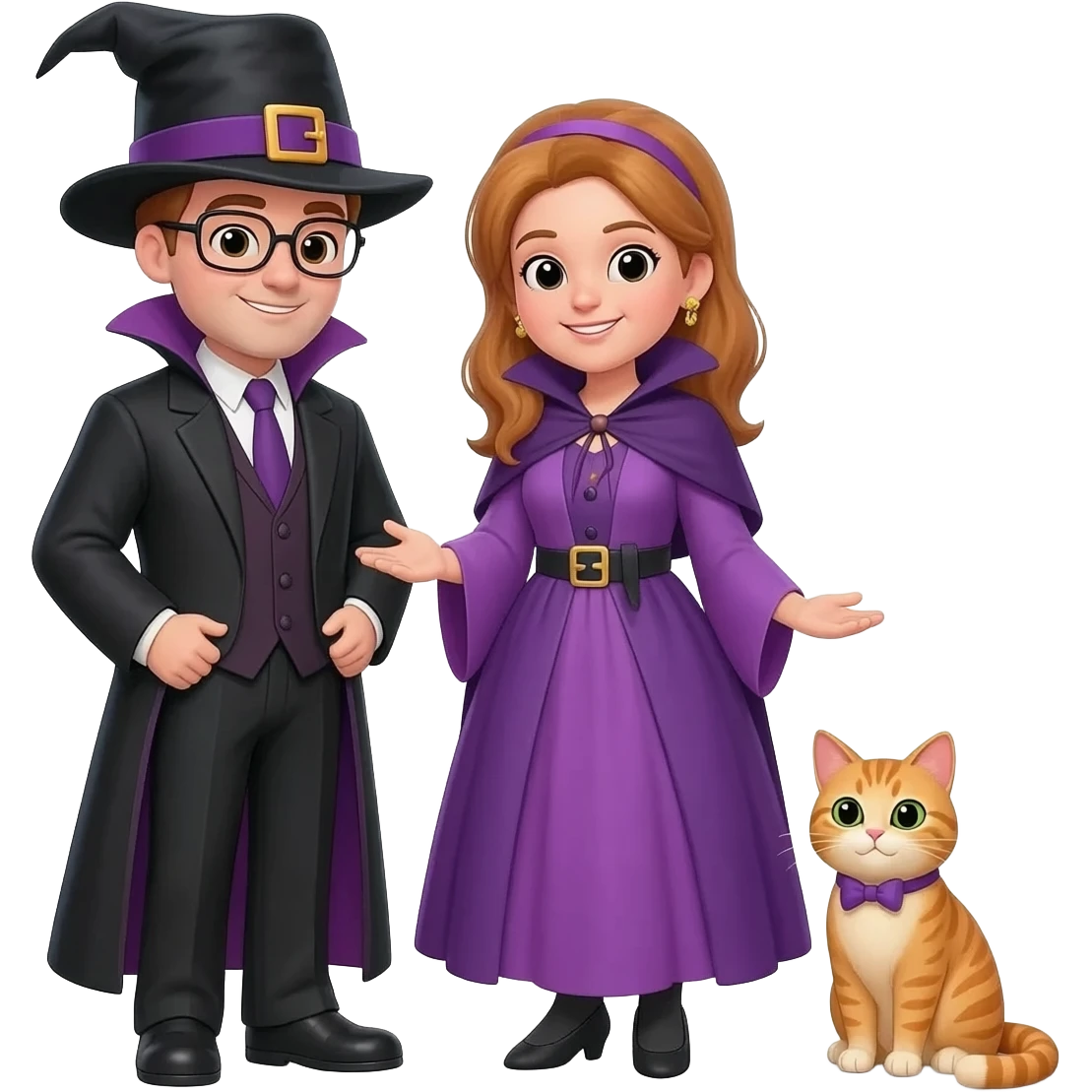 magician couple and their pet cat emoji