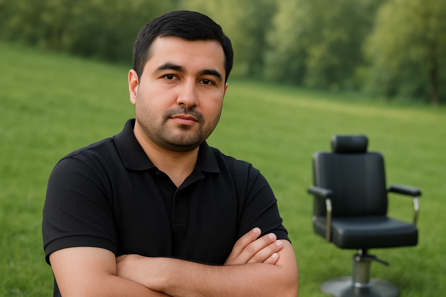 uzbek sartaroshi qo'lini qovushtirib turibdi yon taraf sal pastroq rakusdan emoji