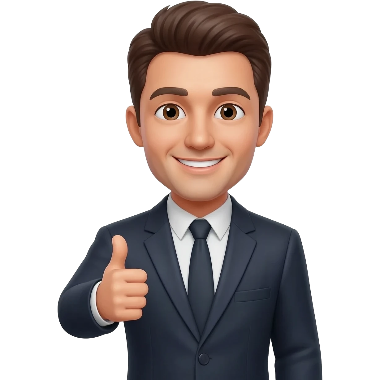 A man in a suit looks at the camera with a smile and gives a thumbs-up emoji