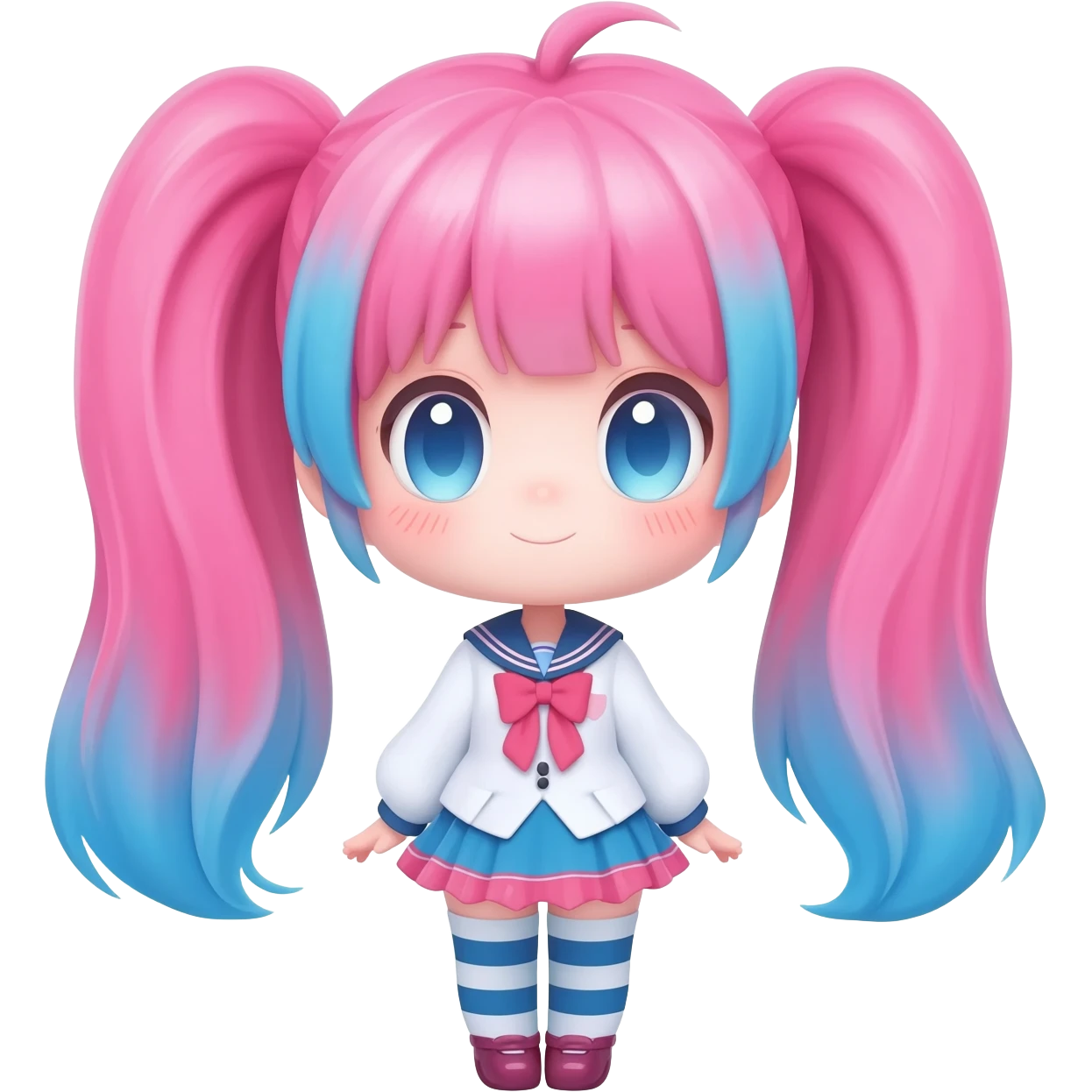cute anime girl chibi, pink and blue twin tails emoji