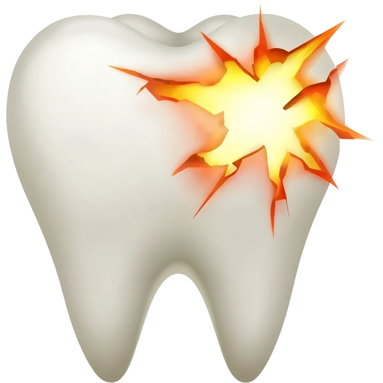Broken tooth from the crown to the middle with explosion effects representing caries emoji
