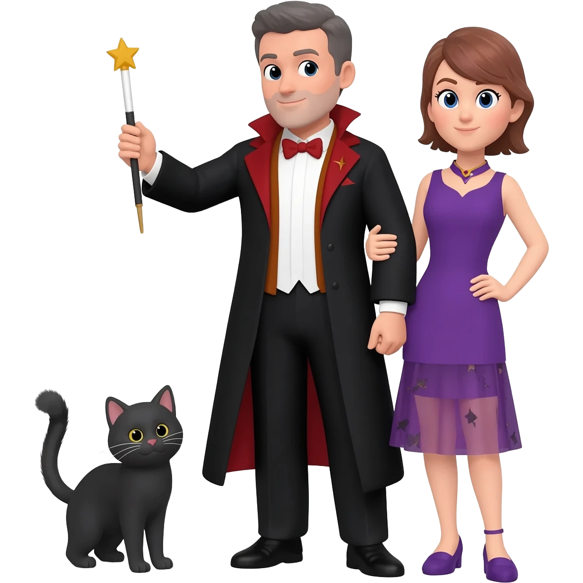 magician couple and their pet cat emoji