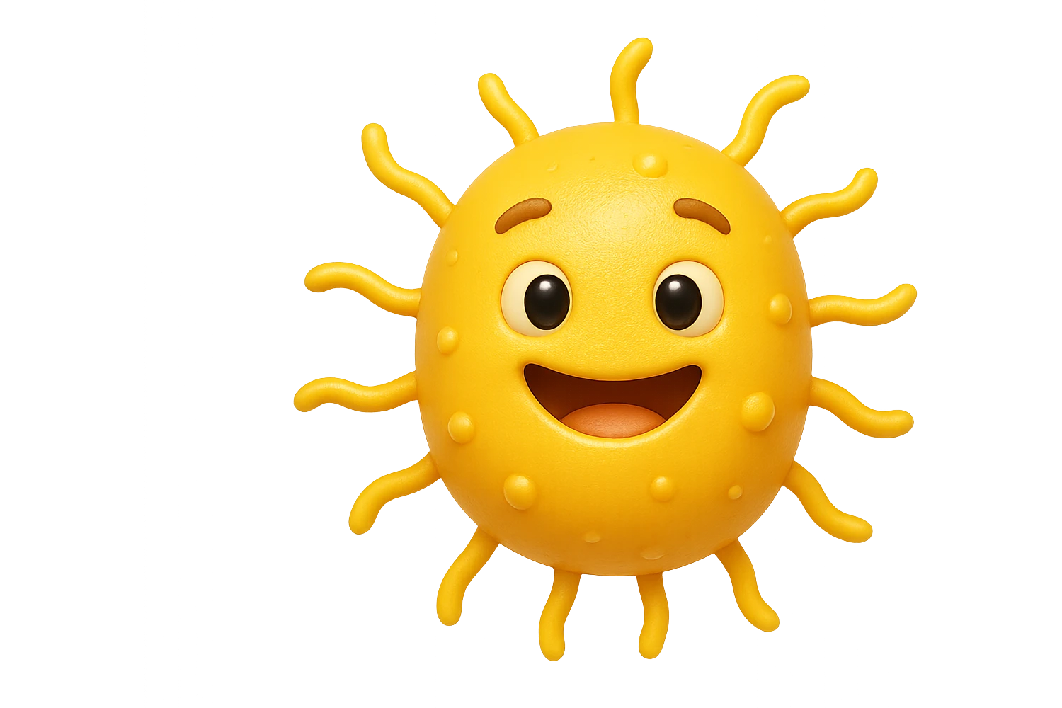EMOJI STILE IPHONE DI BATTERI INTESTINALI FELICI CHE FLUTTUANO IN ARIA IPERREALISTICO 4K emoji