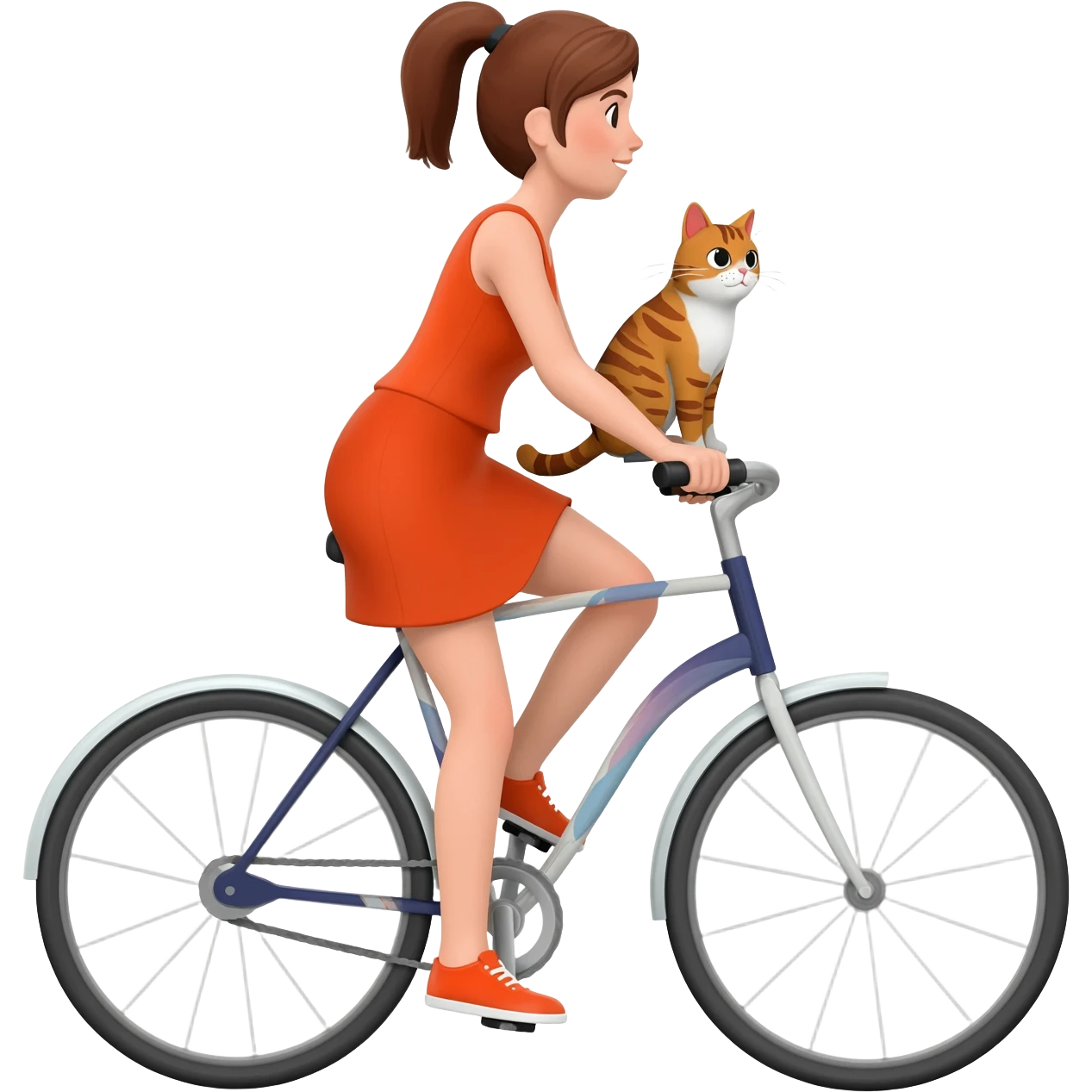 Un gato con una mujer en bici emoji